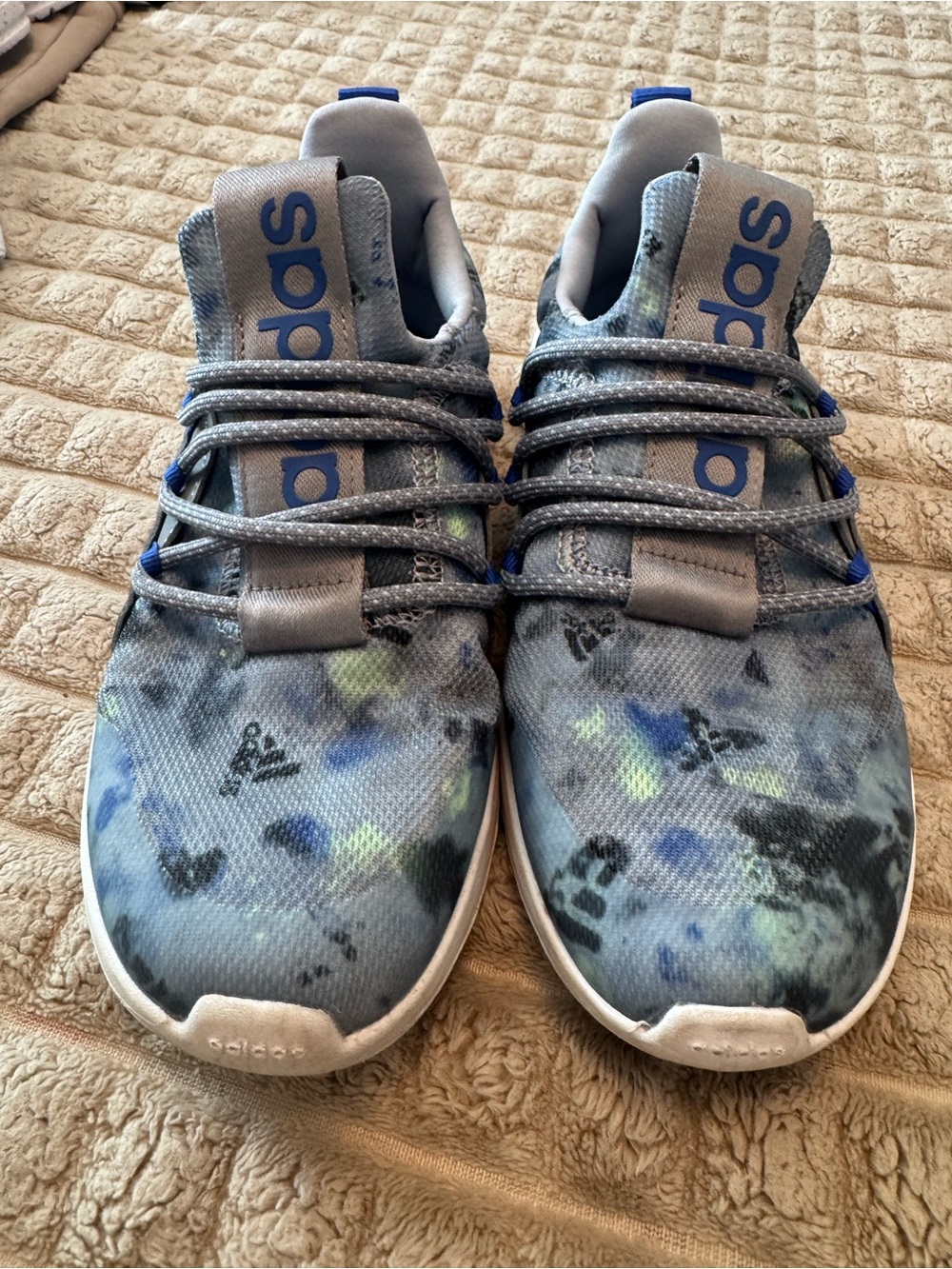 adidas Kids Blue, Gray & Green Patterned Athletic Sneakers